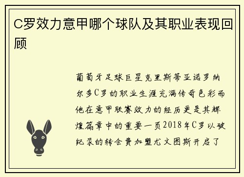 C罗效力意甲哪个球队及其职业表现回顾