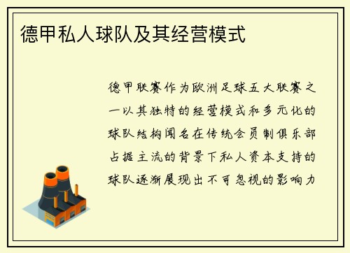 德甲私人球队及其经营模式